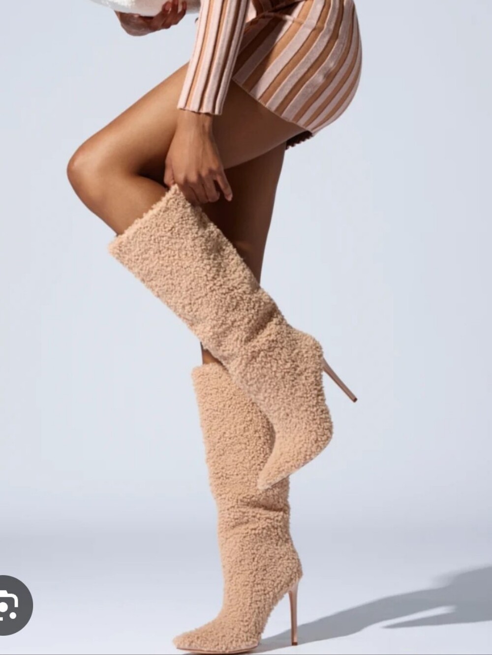 Azalea Paityn-brown 7.5 Fuzzy Knee-High Stilletto Pull On Sherpa Boot